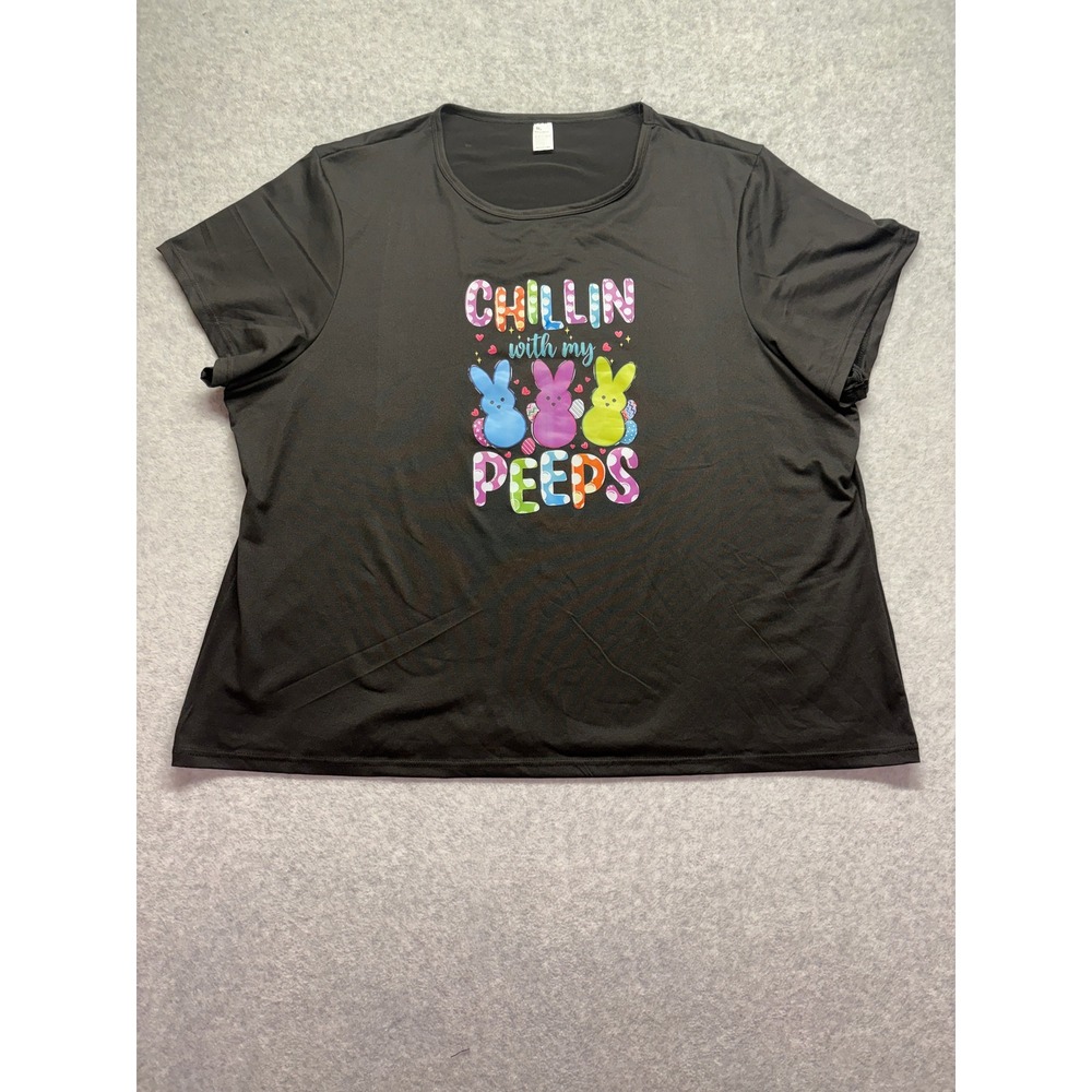 Chillin With‎ My Peeps Easter Graphic T-Shirt Black 8XL Plus Size Bunny Tee